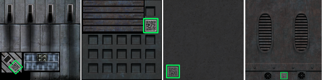 Multiple different textures, each with a QR code within them