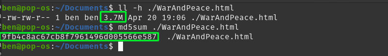An image of the MD5 hash of war and peace.txt