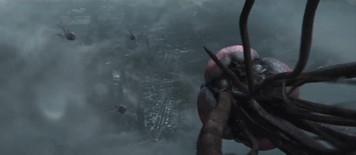 An alien pod flaps through the atmosphere in 'Starcraft 2'