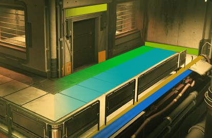 A visual mockup of where 'trim' textures may be used in an environment