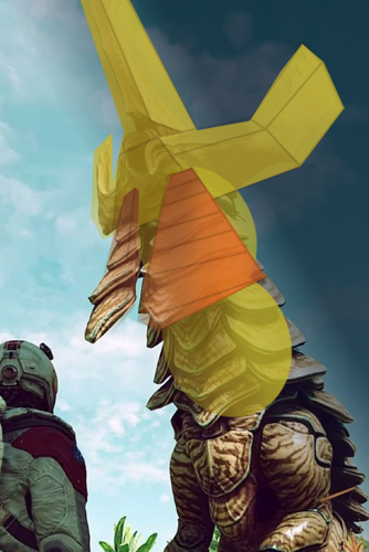 A space explorer stands in front of the large, giraffe-like 'Aceles' creature from 'Starfield'